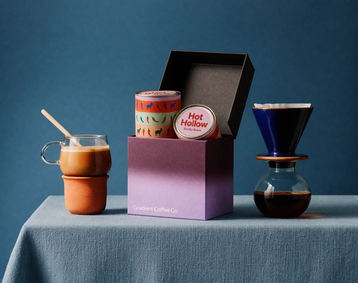 Coffee starter kit on a blue studio set
