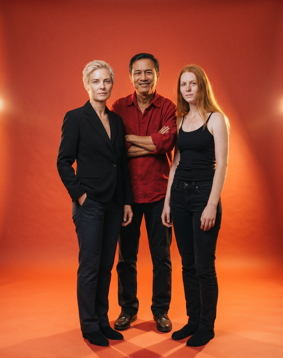 Lighting setup to a three-person portrait