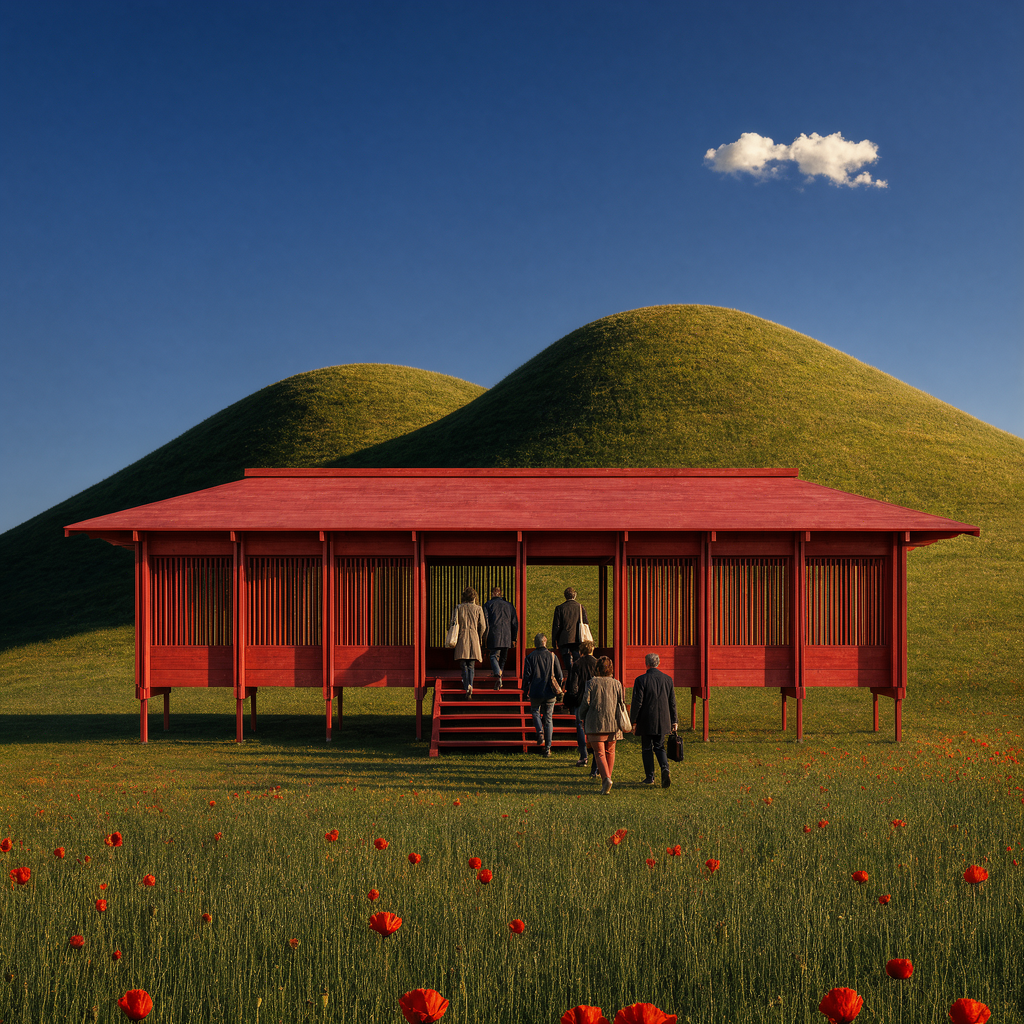 Render to built pavilion