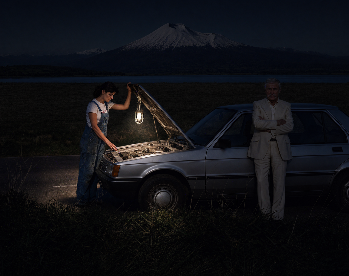 A volcano, after dark