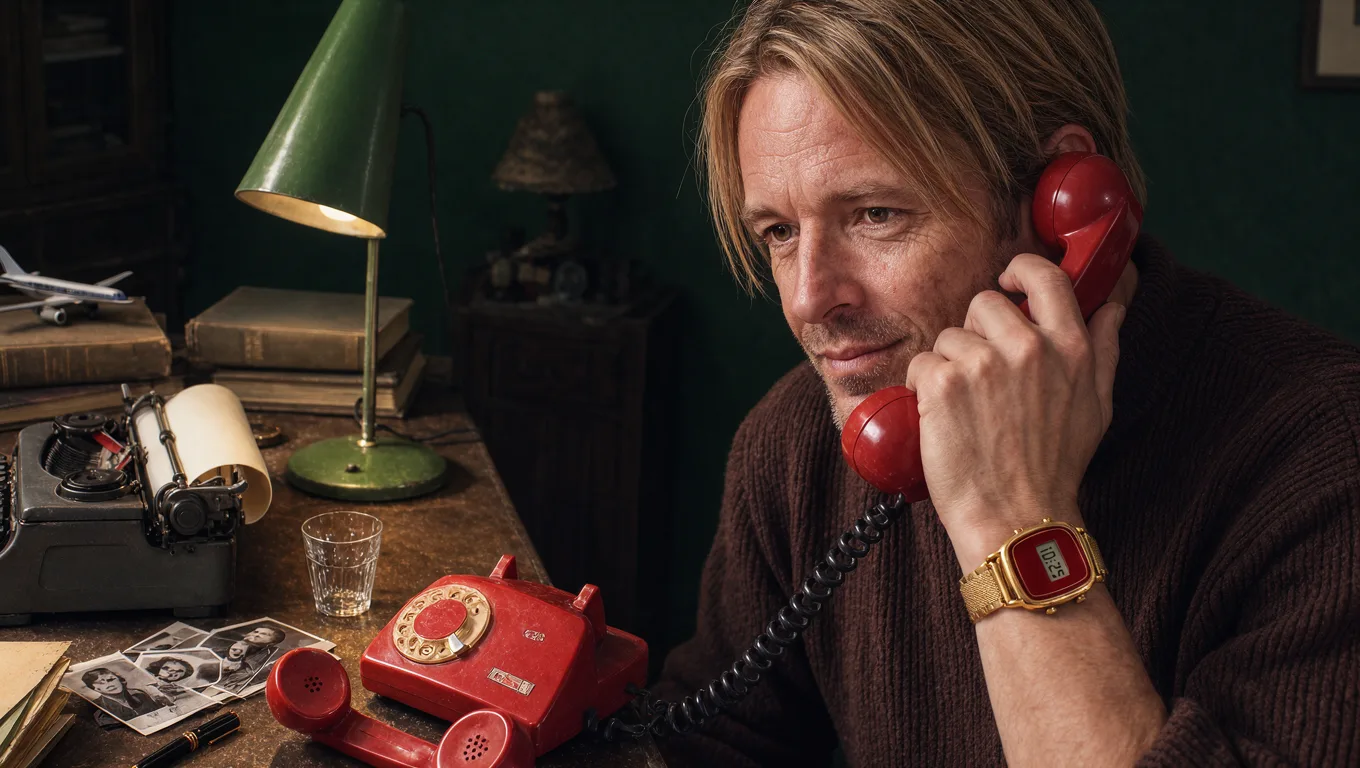 Insert shot: actor answers the red phone wearing the hero watch