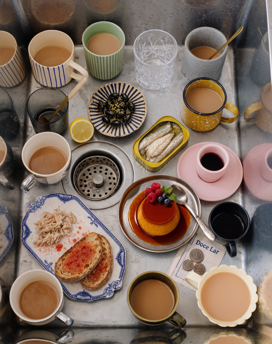 Three food shots into one overhead tablescape