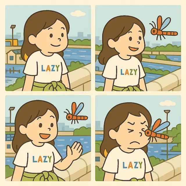 Four-panel cartoon showing a character with a consistent visual style.