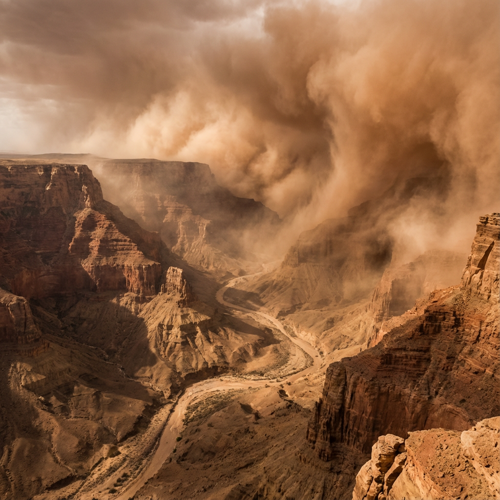 Blowing sand in a desert canyon