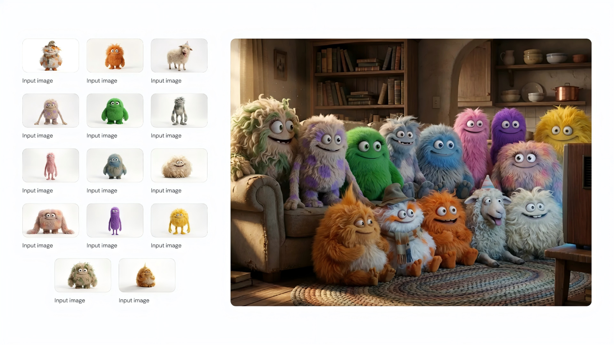 Character reference images and an assembled group