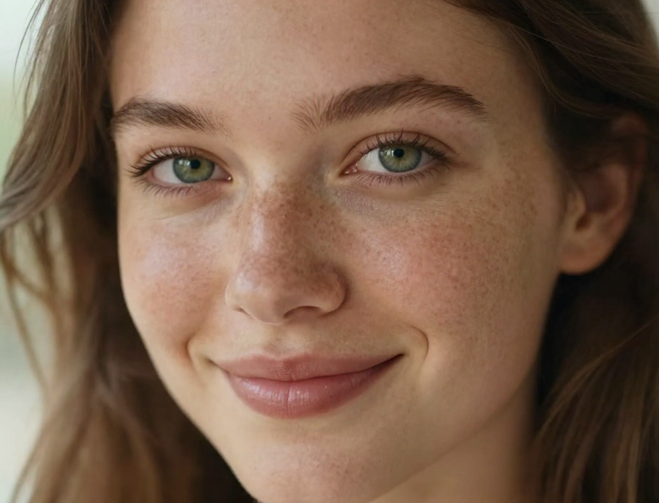 Portrait highlighting freckles and green eyes