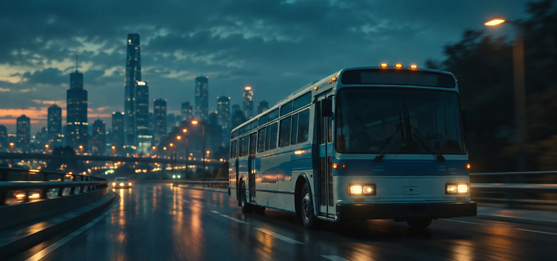 City bus at dusk