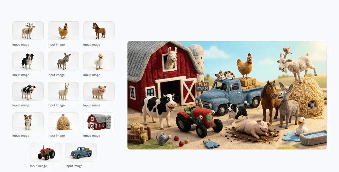 Objects arranged to form a farm scene