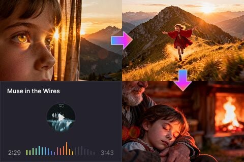 Cinematic scene shown in different visual treatments.