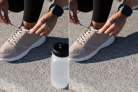 Shoe photograph with unwanted hands removed in a comparison.