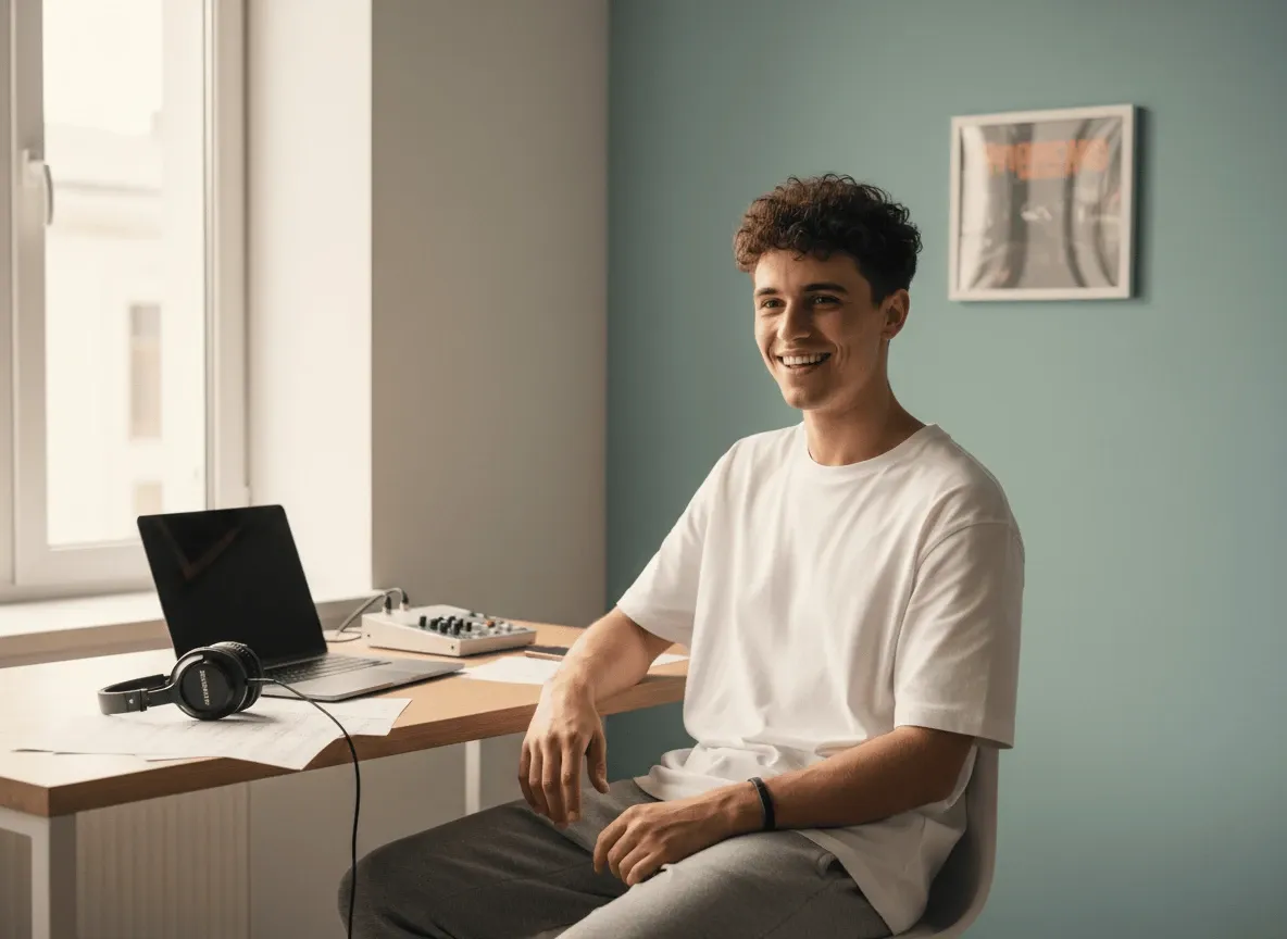 Music creator working at a desk.
