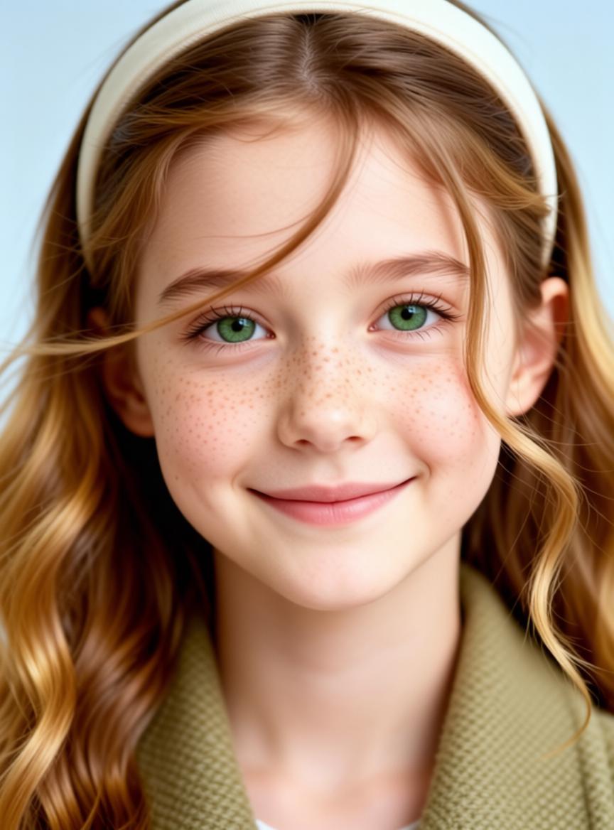 A Woman With Wavy Hair And A Headband Poses Against A Soft Blue Background