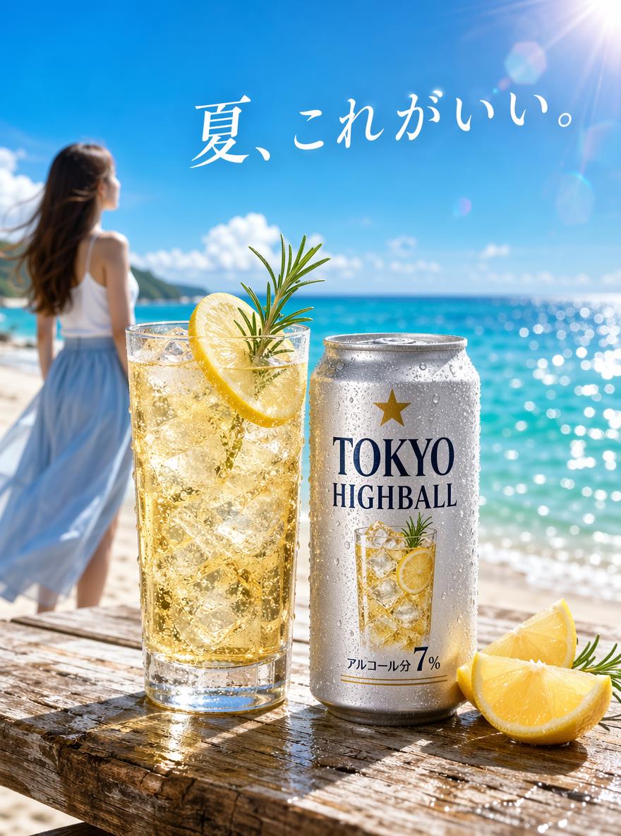 A bright, summery commercial product photography shot featuring a refreshing beverage on...