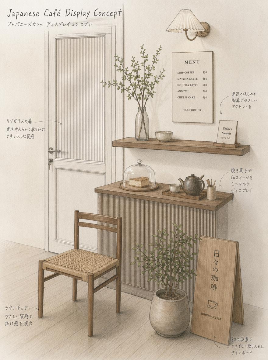 A Cozy Japanese-Inspired Café Display Featuring Minimalistic Furniture Warm Wooden Accents And Simple Decor In An Inviting Indoor Setting