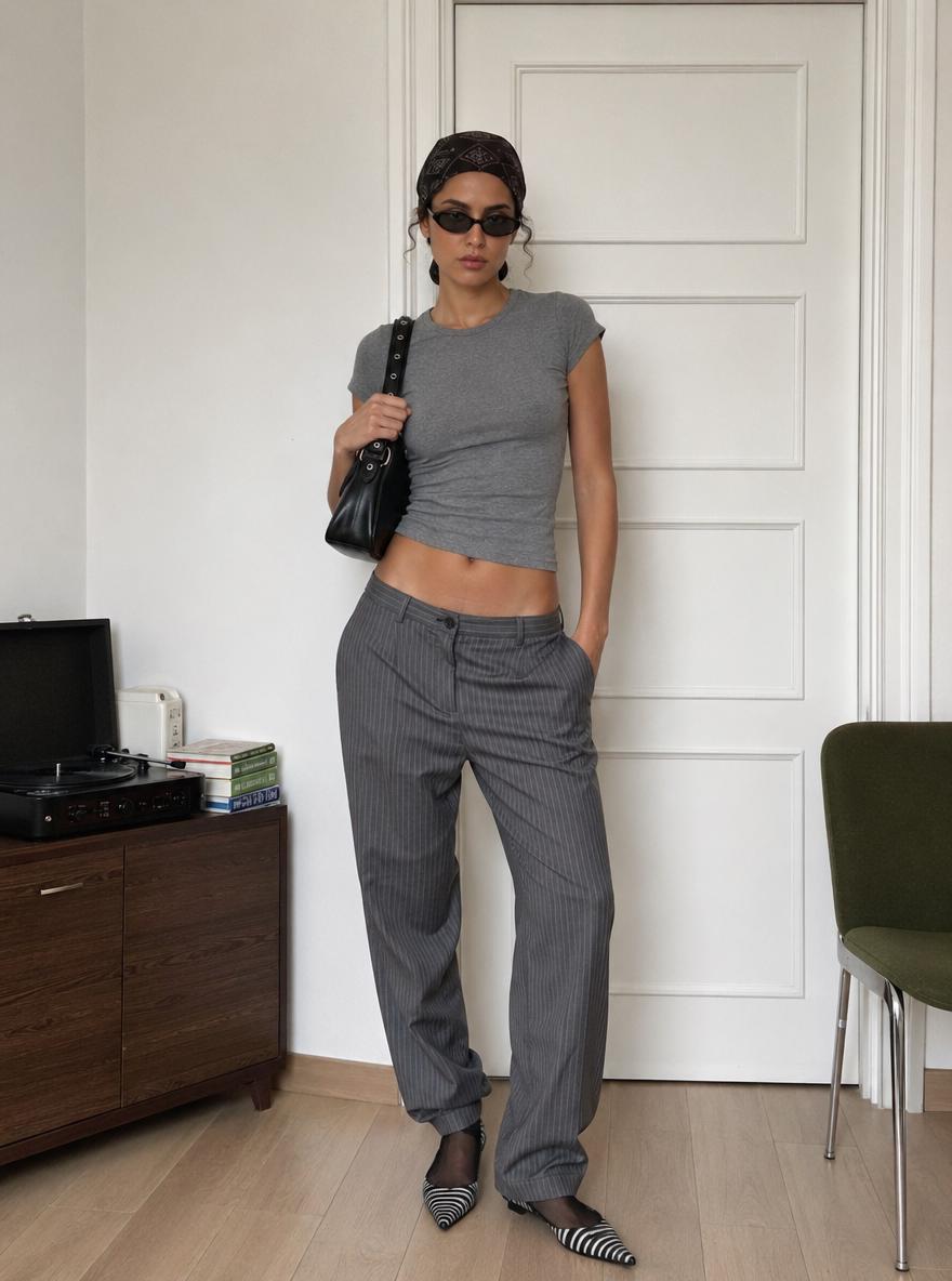 A Woman Stands Confidently In A Stylish Outfit In A Modern Minimalistic Indoor Setting