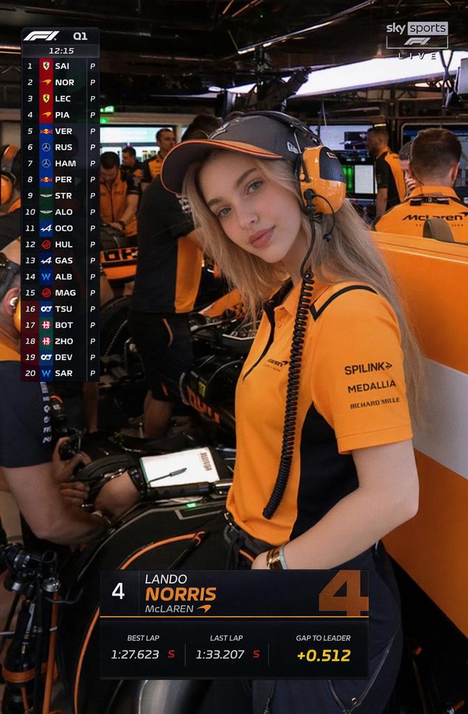 A Woman In McLaren Team Attire Is Pictured In The Team'S Garage During A Formula 1 Race Event