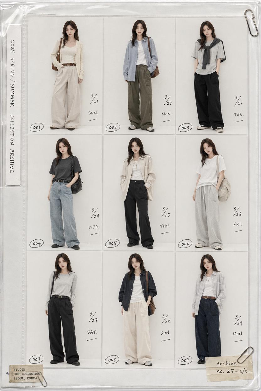 A Series Of Women Showcase Casual Minimalist Outfits In A Studio Setting Highlighting The 2025 Spring/Summer Collection Archive