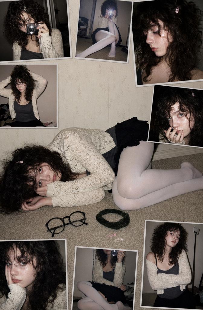 A Woman Is Featured In Various Poses And Outfits Captured Indoors In A Cozy Intimate Setting