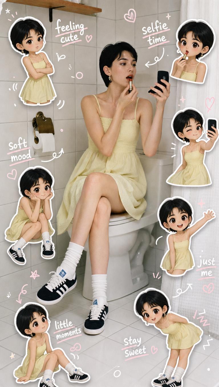 Based on the uploaded photos, create a high-quality "Q-version clone sticker diary photo"...