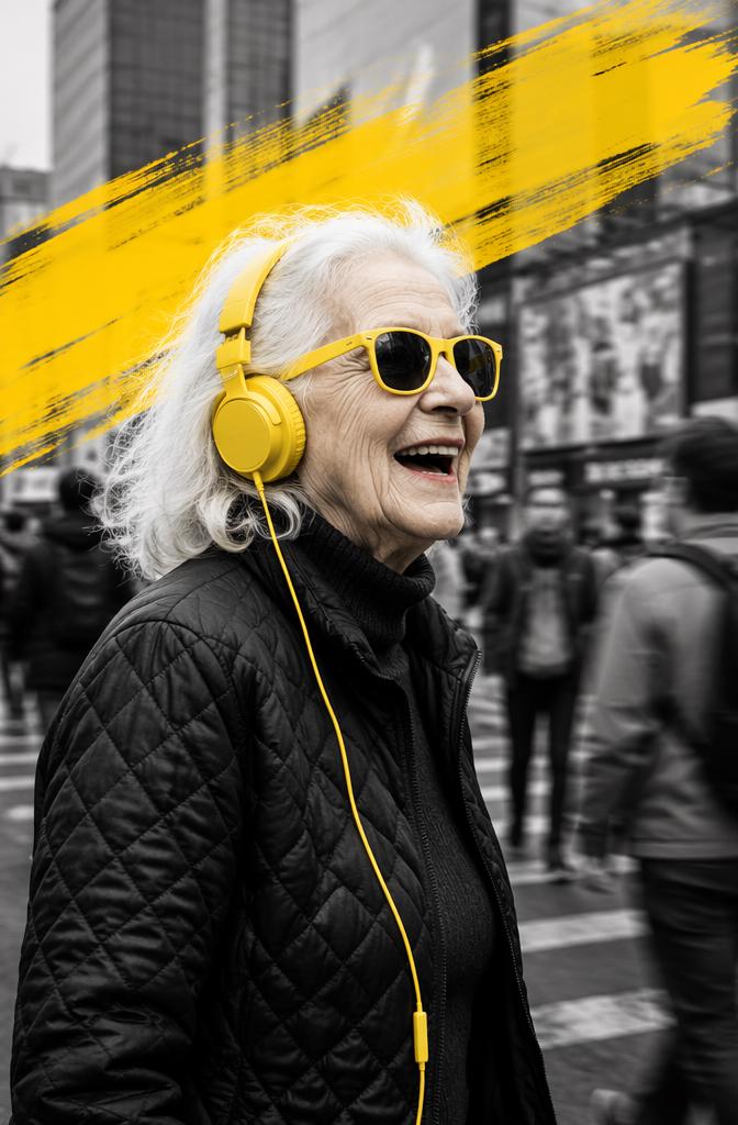 High-contrast juxtaposition of a vibrant, saturated yellow color-pop against a stark, des...