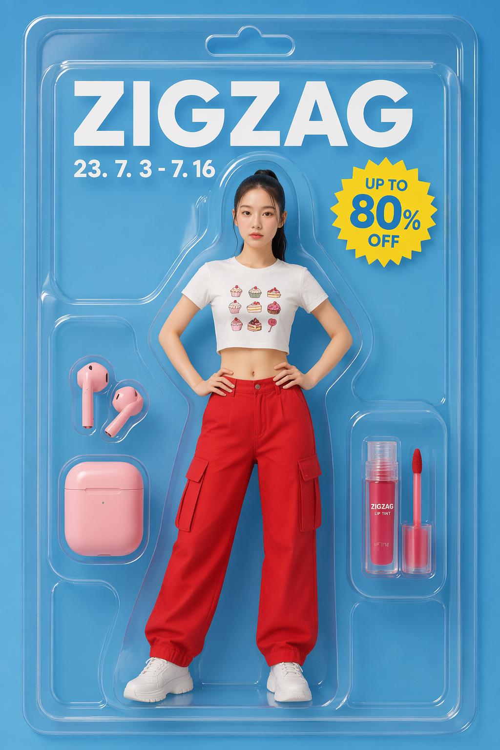 Human subject presented as a retail product inside a 3D plastic blister pack frame agains...