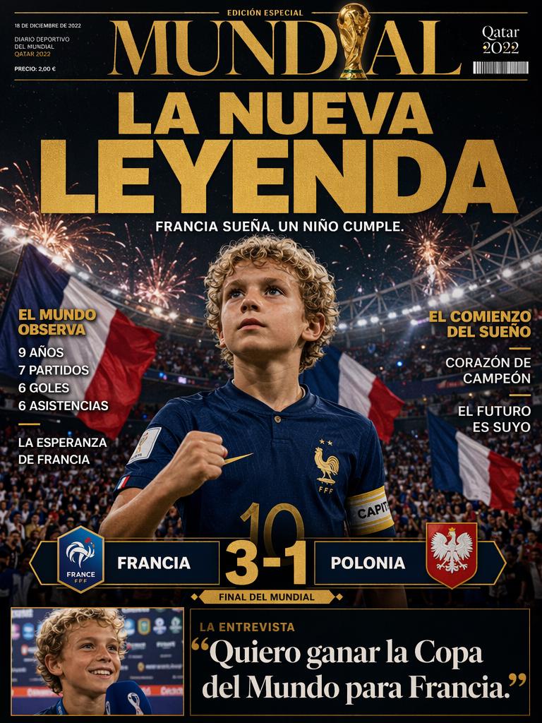 A Boy In A French Soccer Jersey Is Featured On A Magazine Cover Celebrating France'S Victory Against Poland In The World Cup Setting