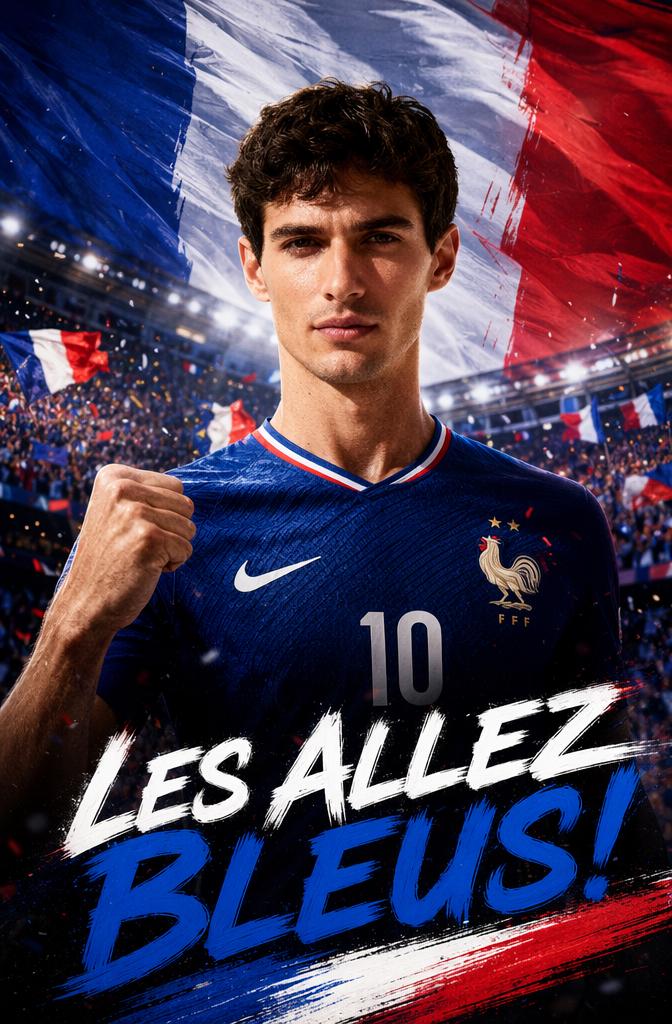 A Man Wearing A Blue Jersey Stands In A Vibrant Stadium Filled With Cheering Fans And French Flags