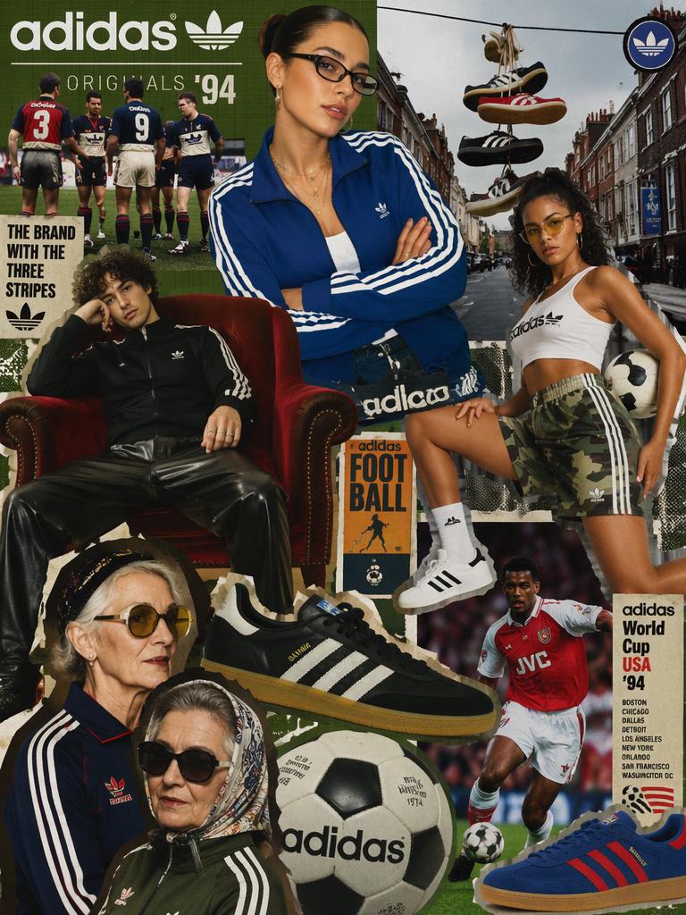 A Collage Featuring Men And Women In Adidas Apparel And Footwear Set Against A Mix Of Urban Street Scenes And Vintage Sports Imagery