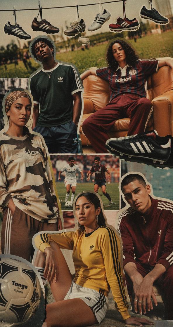 A Group Of Individuals Wearing Vintage Sportswear Is Featured In A Dynamic Collage Setting With Soccer-Themed Imagery And Gear