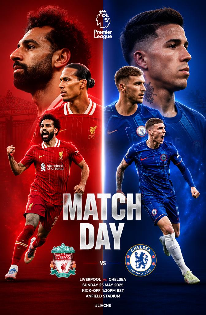 A Promotional Image Highlighting Players From Liverpool And Chelsea Ahead Of Their Premier League Match At Anfield Stadium