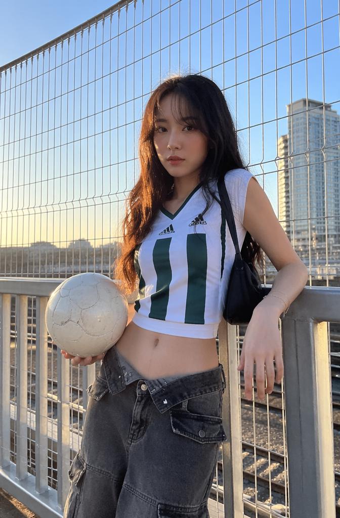 Waist-to-hip focus with an emphasis on the low-rise denim waistband, creating a Y2K aesth...
