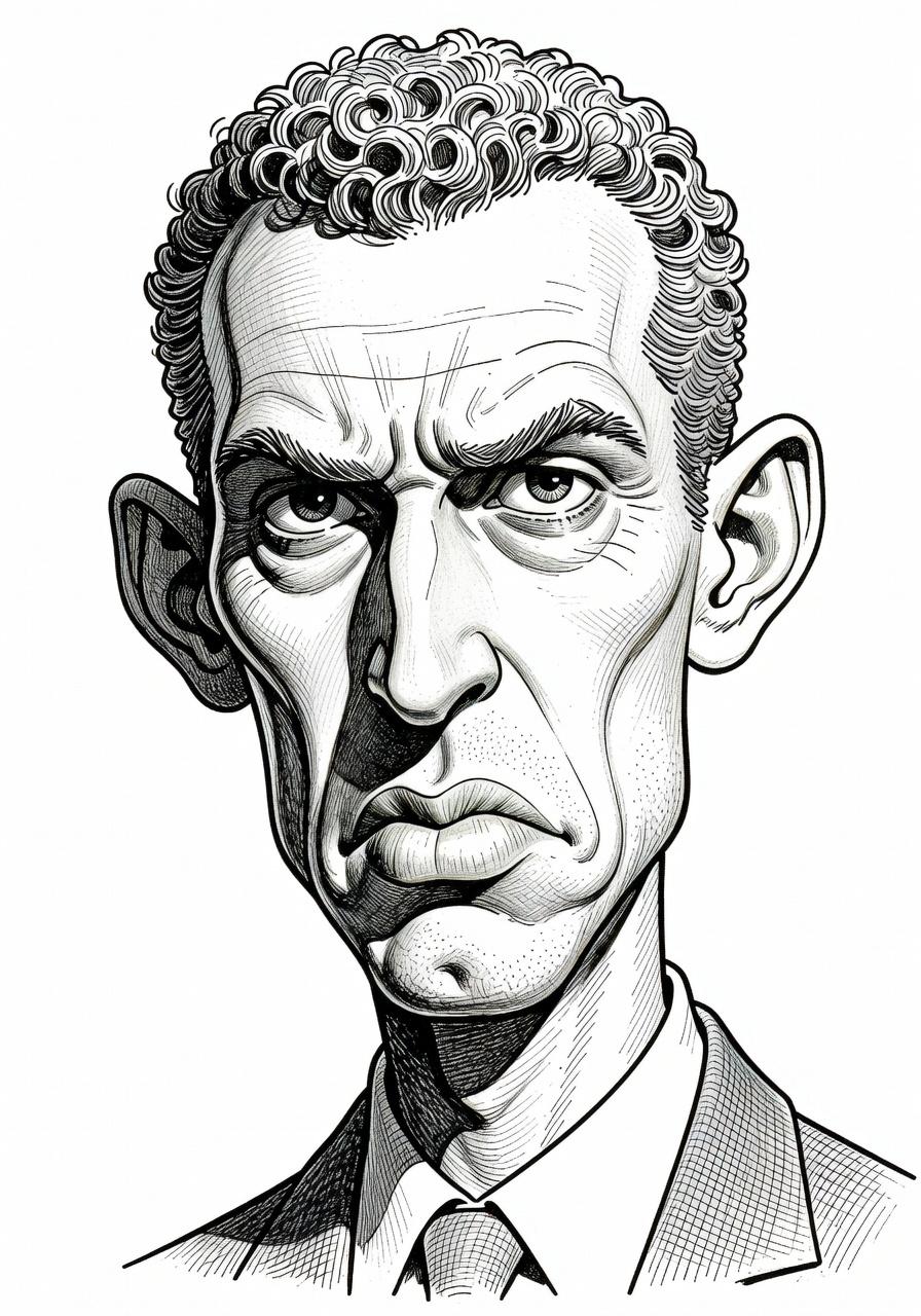 A Man In A Suit Is Depicted In A Detailed Black-And-White Illustration