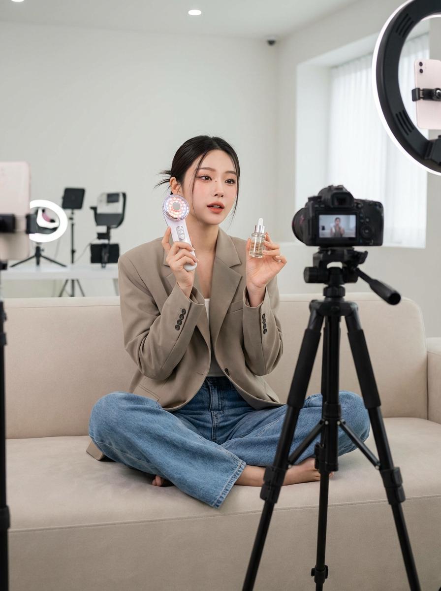 Models introducing products during live stream before