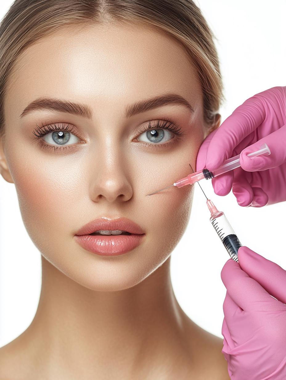 A Woman Receives A Cosmetic Injection Administered By Gloved Hands In A Clinical Setting