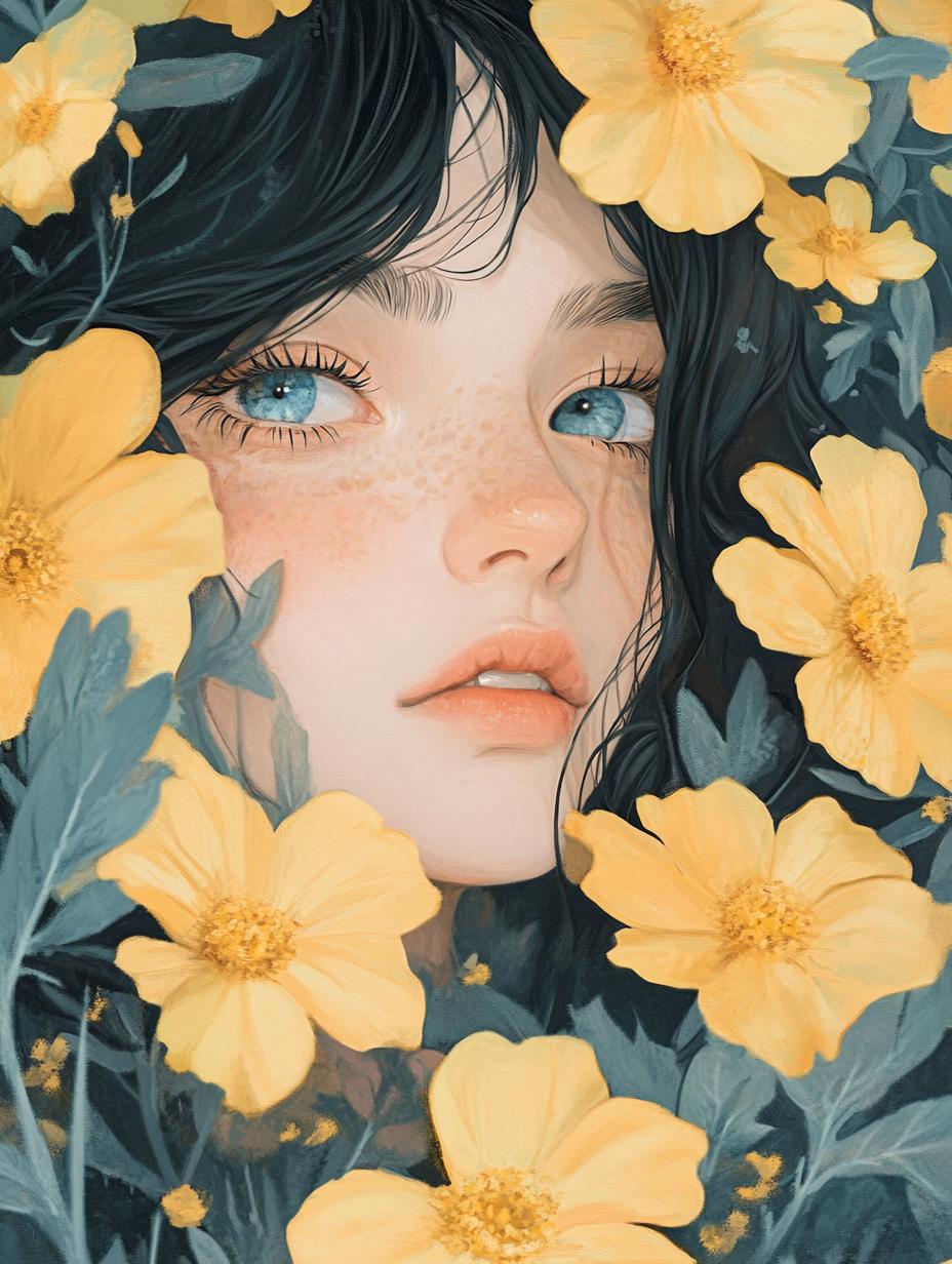 A Portrait Of A Person Surrounded By Vibrant Yellow Flowers In A Nature-Inspired Setting