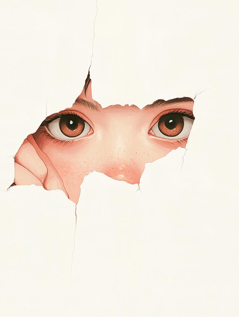 A Close-Up View Of A Hand Peeking Through A Tear In A Plain White Surface