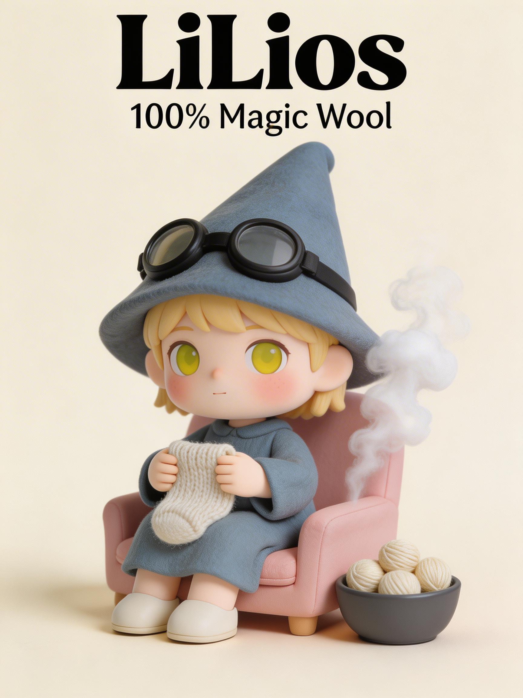 A Figurine Of A Seated Person Wearing A Blue Hat And Goggles Knits In A Cozy Setting With Yarn Nearby