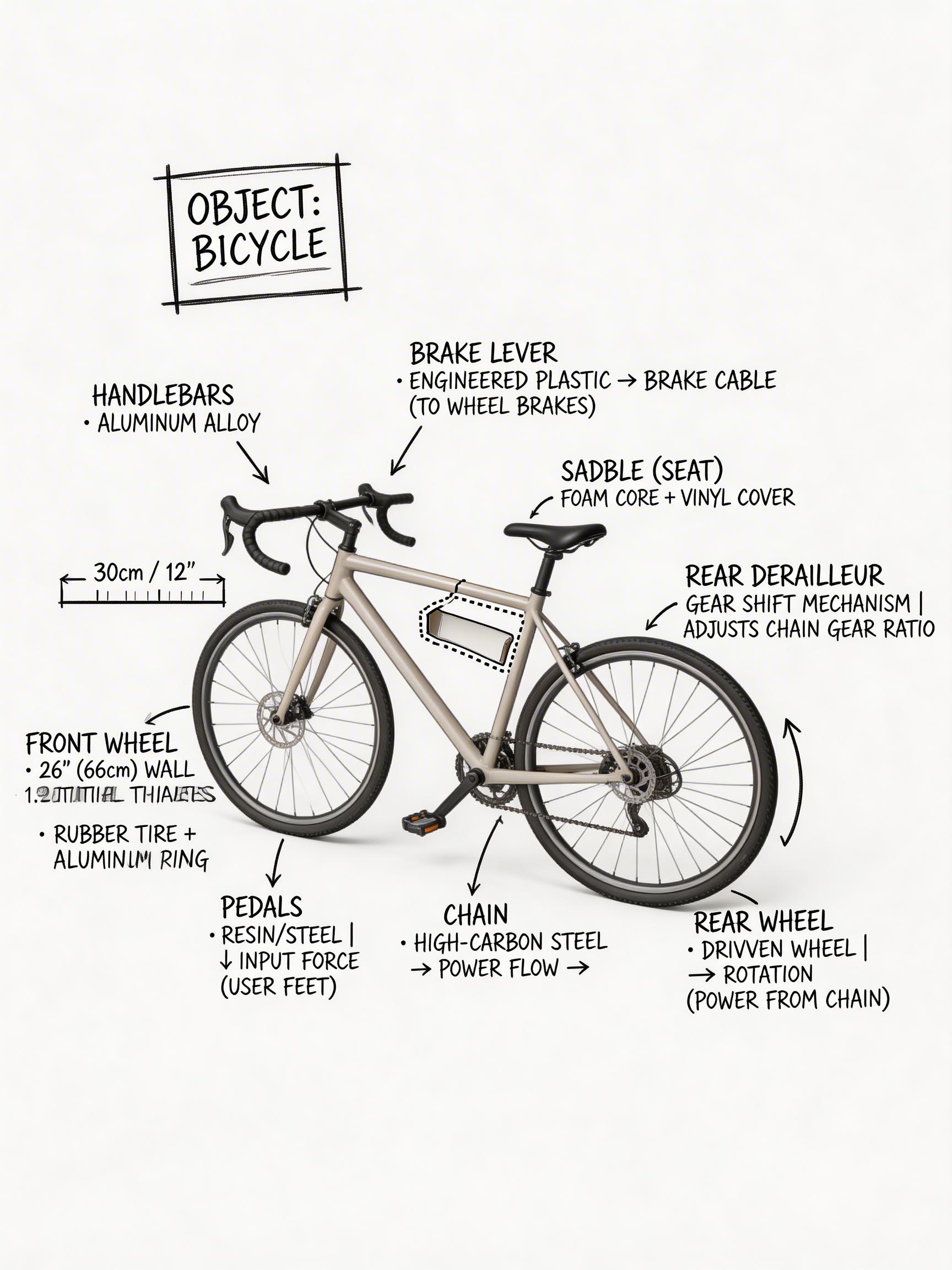 A Detailed Diagram Showcasing The Components And Materials Of A Modern Bicycle In A Clean White Background Setting