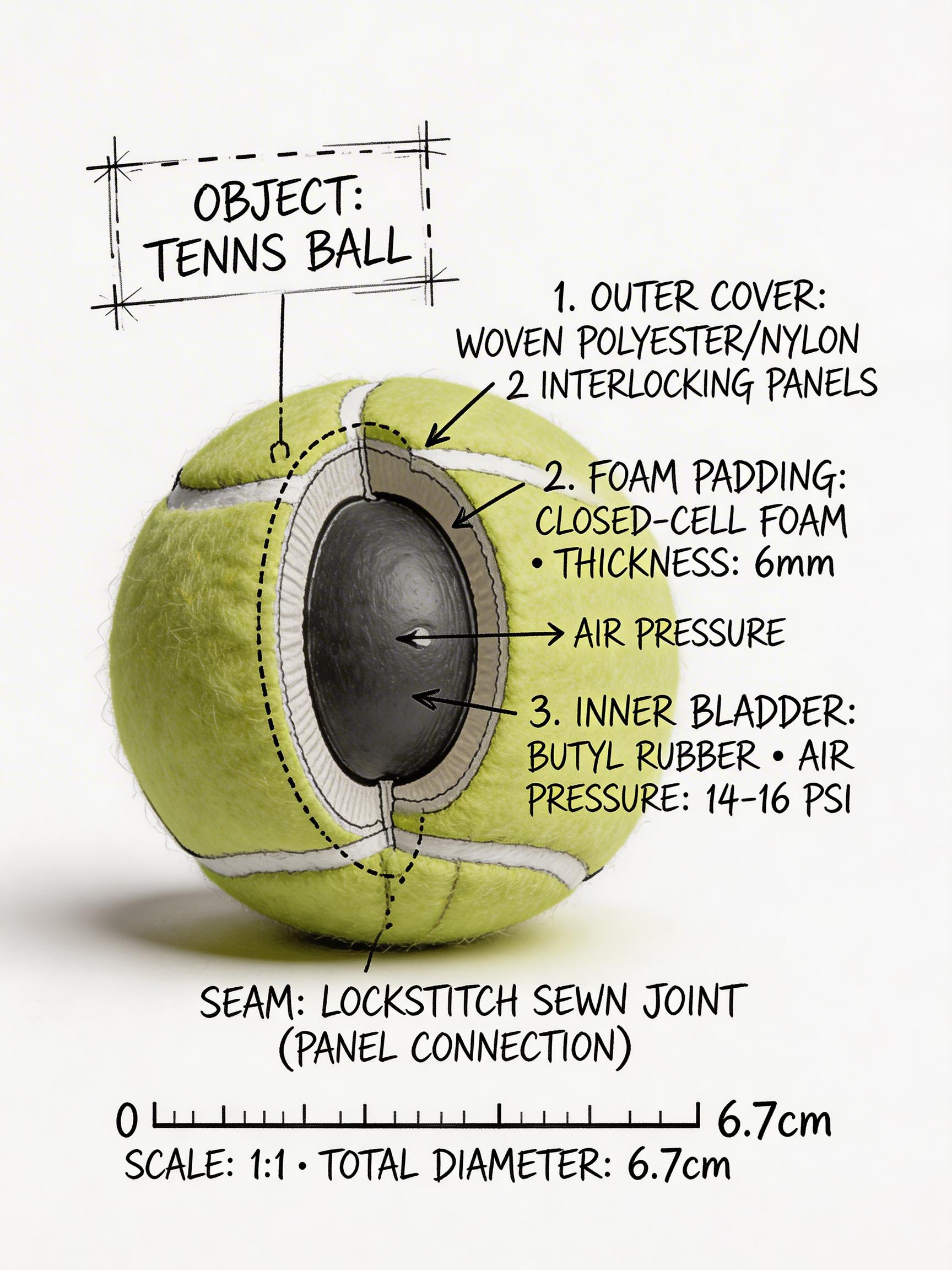 A Detailed Diagram Of A Tennis Ball Is Shown Highlighting Its Internal Structure And Materials