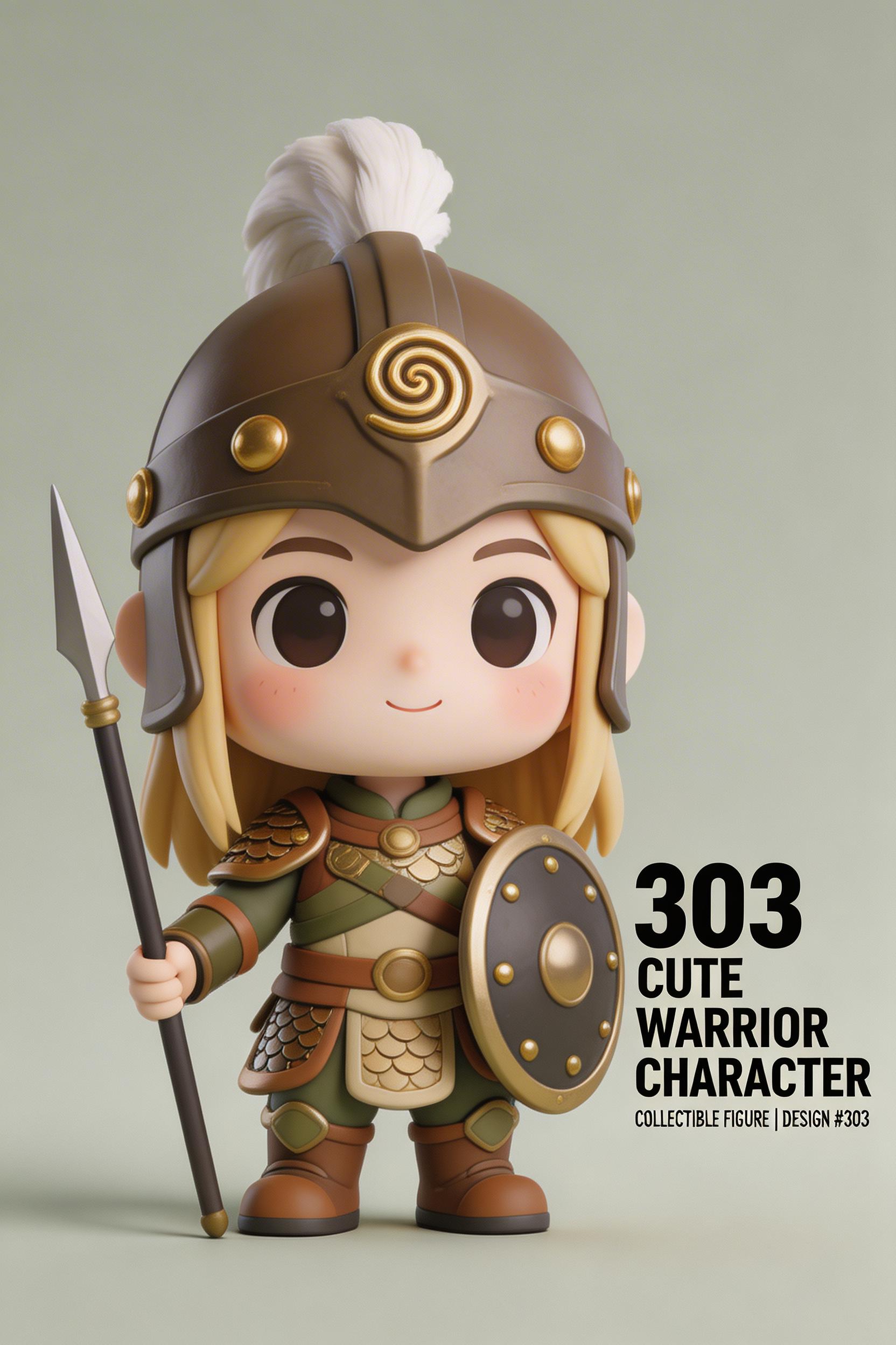 A Collectible Warrior Figure Stands Equipped With A Spear And Shield Against A Neutral Backdrop