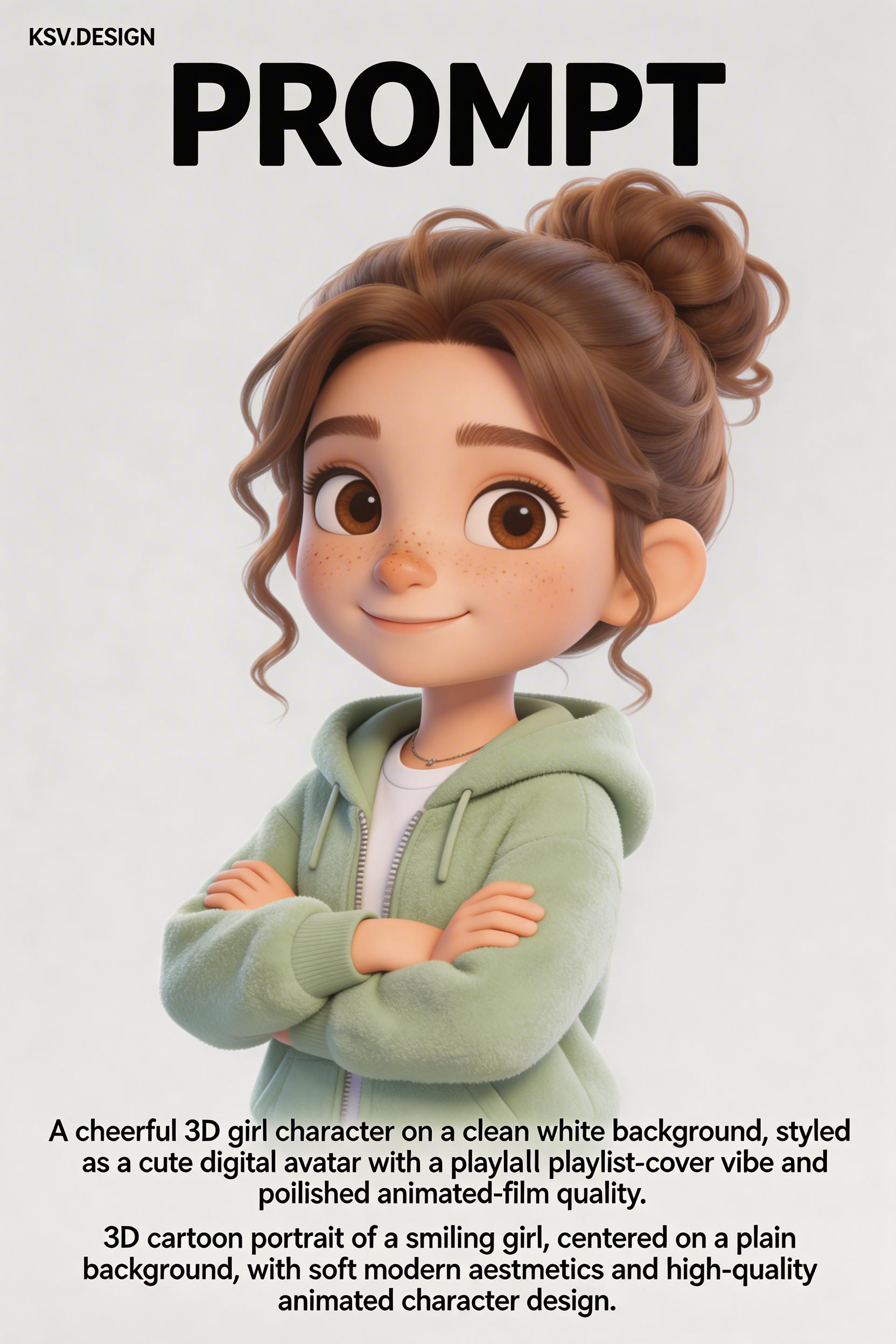 A 3D Animated Girl Stands Confidently Against A Clean White Background Showcasing A Modern And Polished Design
